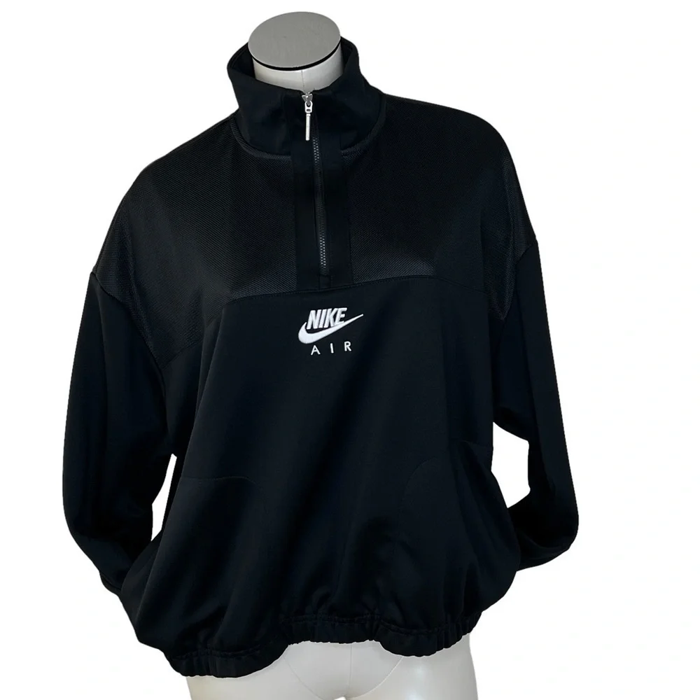 NIKE SPORTSWEAR AIR 1/4 Zip Black White Mesh Pullover Women's Size L